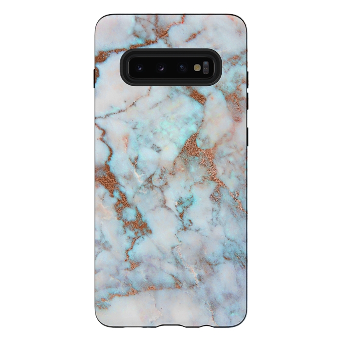 Galaxy S10 plus StrongFit White & Gold Faux Marble by Dushan Medich