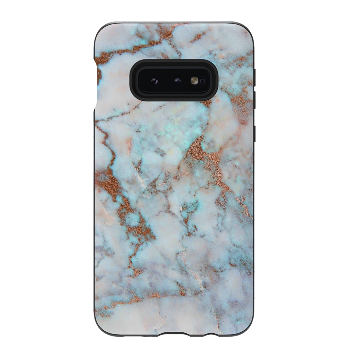 Galaxy S10e StrongFit White & Gold Faux Marble by Dushan Medich