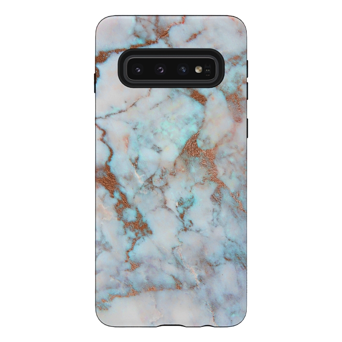 Galaxy S10 StrongFit White & Gold Faux Marble by Dushan Medich