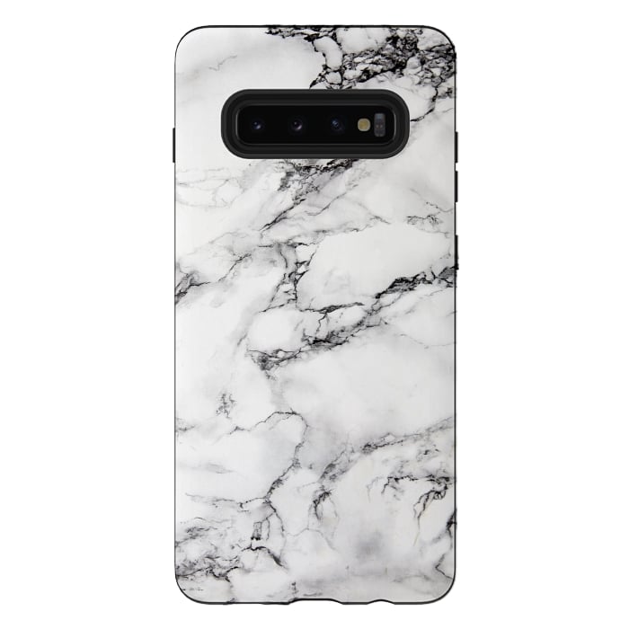 Galaxy S10 plus StrongFit White Marble Stone Print by Dushan Medich