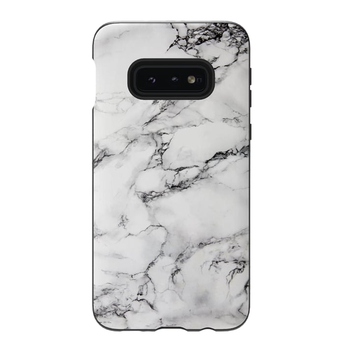Galaxy S10e StrongFit White Marble Stone Print by Dushan Medich