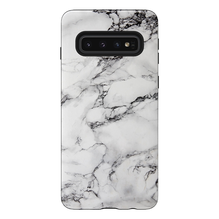 Galaxy S10 StrongFit White Marble Stone Print by Dushan Medich
