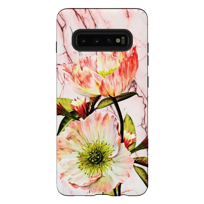 Galaxy S10 plus StrongFit Flowering on pink marble by Mmartabc