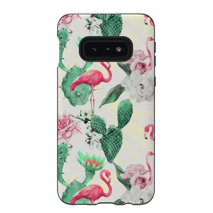 Galaxy S10e StrongFit Flamingos, geometric and flowers by Mmartabc