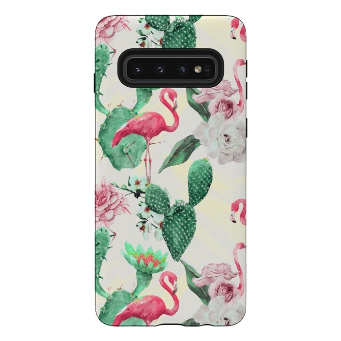 Galaxy S10 StrongFit Flamingos, geometric and flowers by Mmartabc