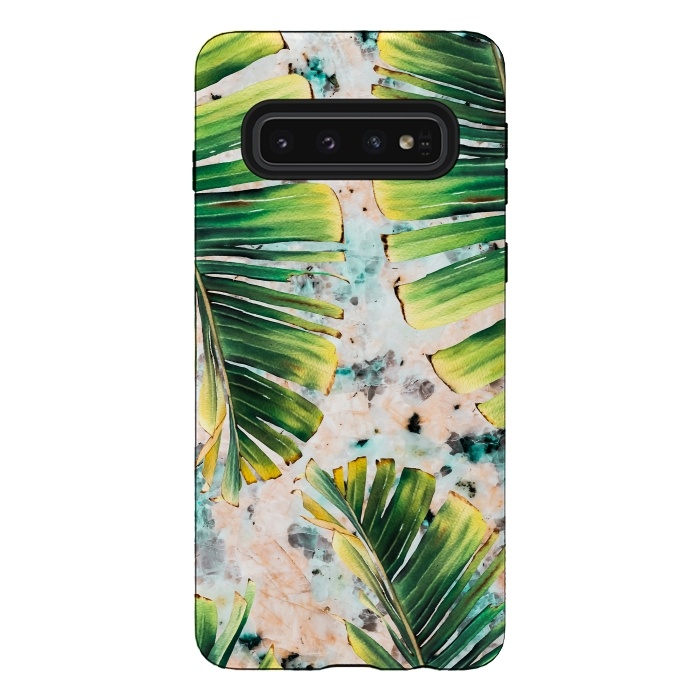 Galaxy S10 StrongFit Palm leaf on marble 01 by Mmartabc