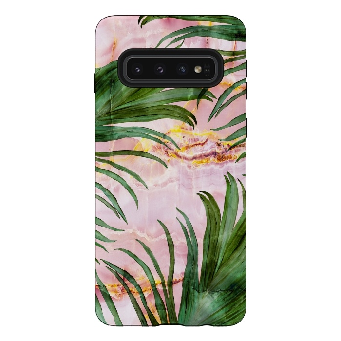Galaxy S10 StrongFit Palm leaf on marble 03 by Mmartabc