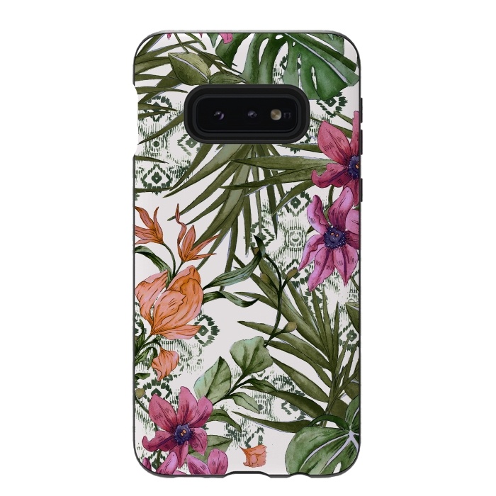 Galaxy S10e StrongFit Tropical tribal floral by Mmartabc