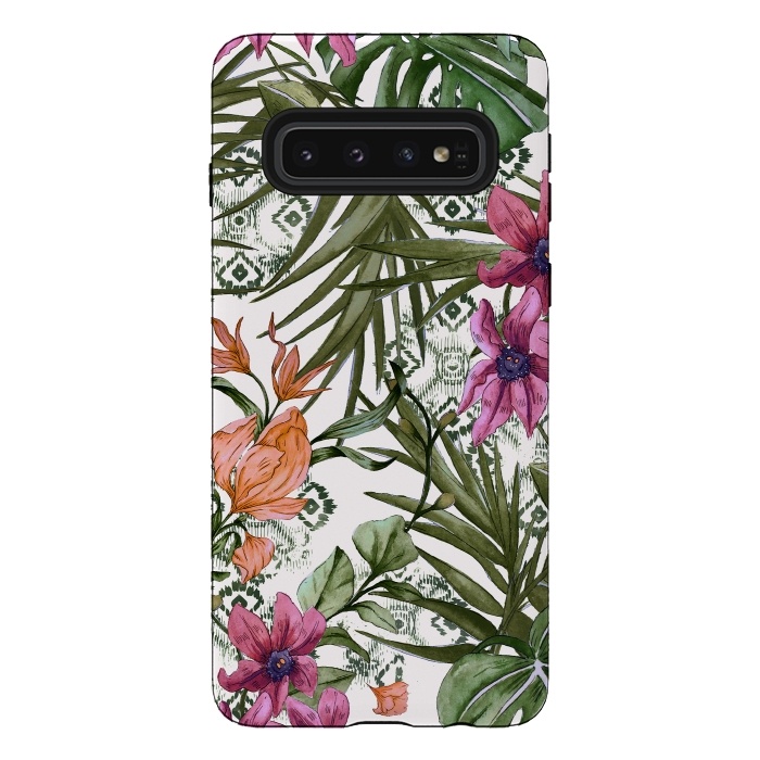 Galaxy S10 StrongFit Tropical tribal floral by Mmartabc