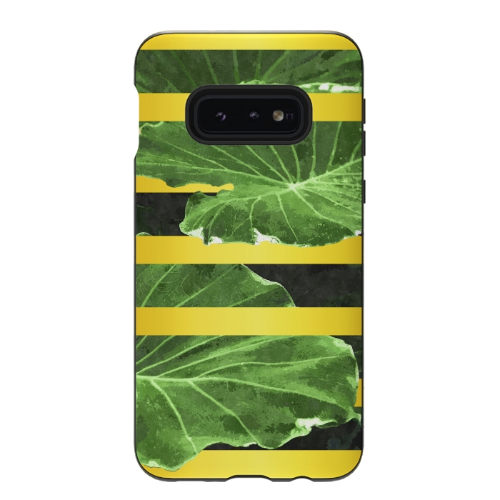 Galaxy S10e StrongFit Green Leaves and Gold Stripes by Alemi
