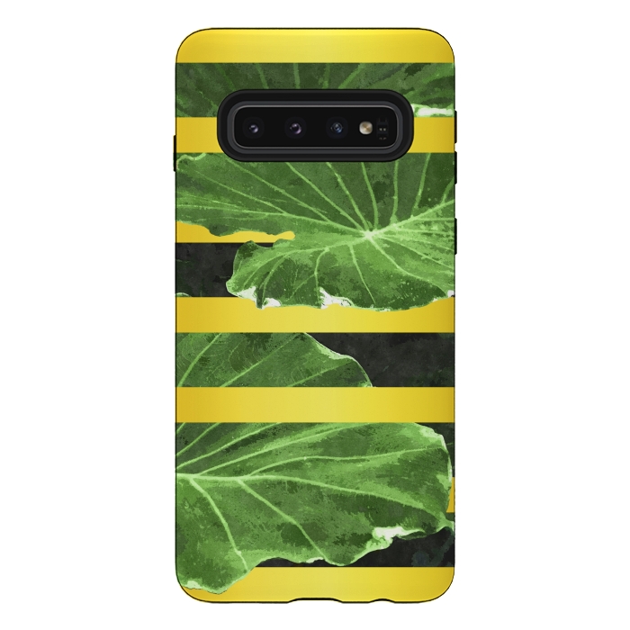 Galaxy S10 StrongFit Green Leaves and Gold Stripes by Alemi