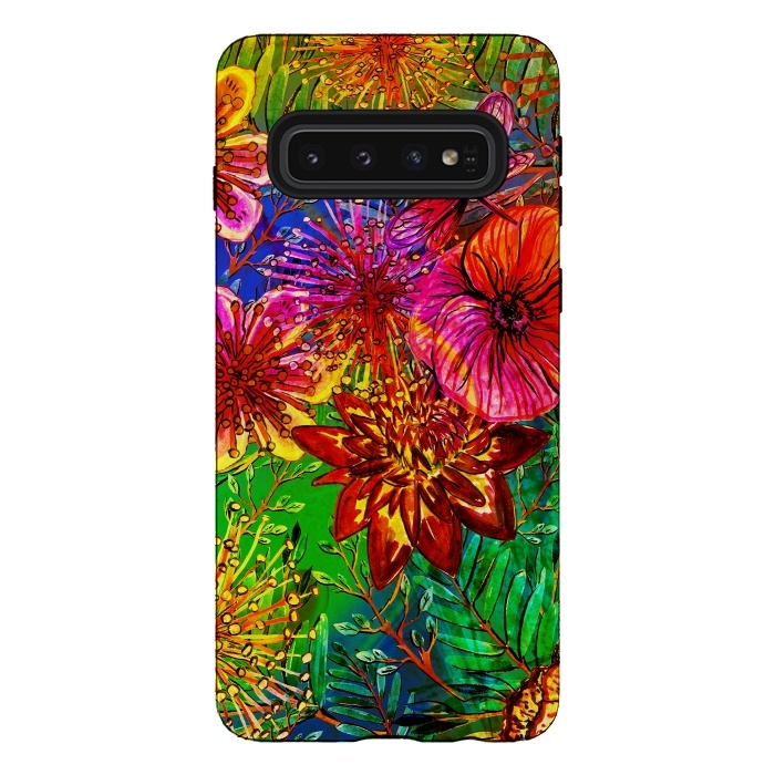 Galaxy S10 StrongFit Colorful Flower Jungle by  Utart