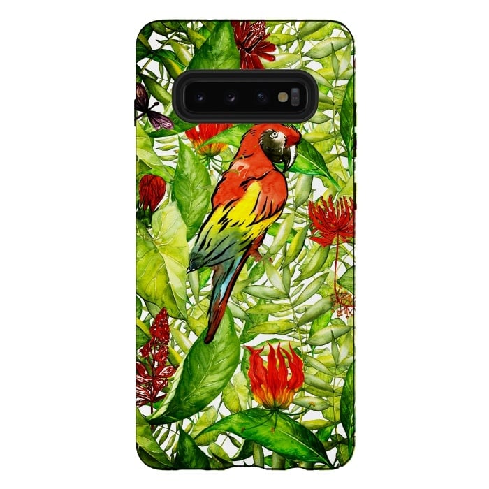 Galaxy S10 plus StrongFit Aloha Parrot and Flower Jungle by  Utart