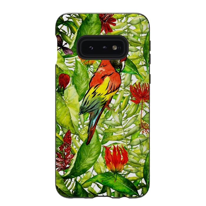 Galaxy S10e StrongFit Aloha Parrot and Flower Jungle by  Utart
