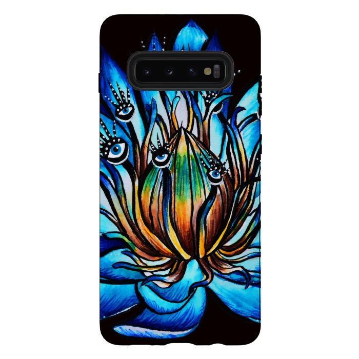 Galaxy S10 plus StrongFit Bizarre Multi Eyed Blue Water Lily Flower Monster by Boriana Giormova