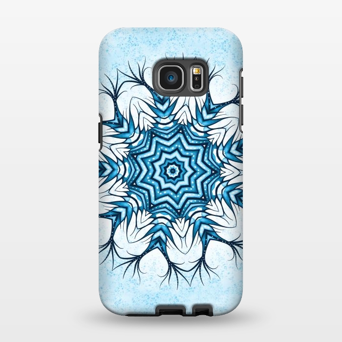 Galaxy S7 EDGE StrongFit Snowflake Mandala In Blue Winter Abstract Art by Boriana Giormova