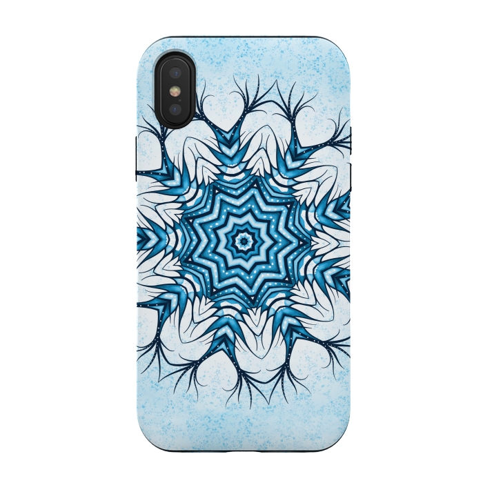 iPhone Xs / X StrongFit Snowflake Mandala In Blue Winter Abstract Art by Boriana Giormova