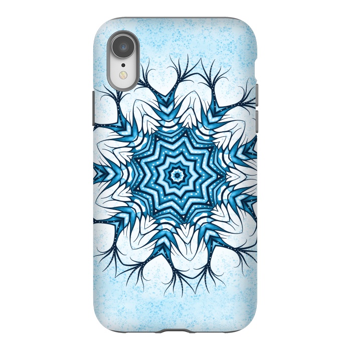 iPhone Xr StrongFit Snowflake Mandala In Blue Winter Abstract Art by Boriana Giormova