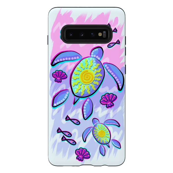 Galaxy S10 plus StrongFit Sea Turtle and Sun Abstract Glitch Ultraviolets by BluedarkArt