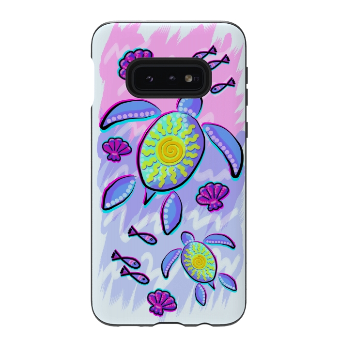 Galaxy S10e StrongFit Sea Turtle and Sun Abstract Glitch Ultraviolets by BluedarkArt
