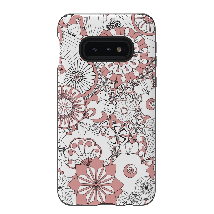 Galaxy S10e StrongFit 70s Flowers - Pink and White by Paula Ohreen