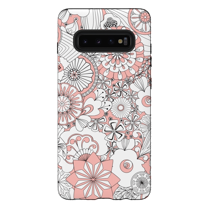 Galaxy S10 plus StrongFit 70s Flowers - Baby Pink and White by Paula Ohreen