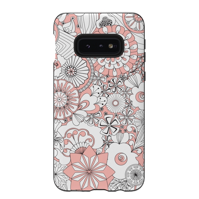 Galaxy S10e StrongFit 70s Flowers - Baby Pink and White by Paula Ohreen