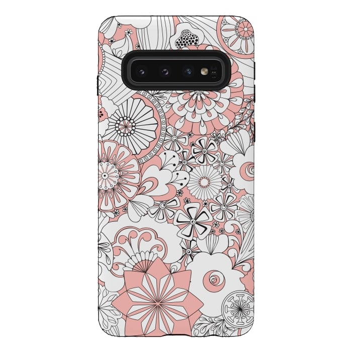 Galaxy S10 StrongFit 70s Flowers - Baby Pink and White by Paula Ohreen
