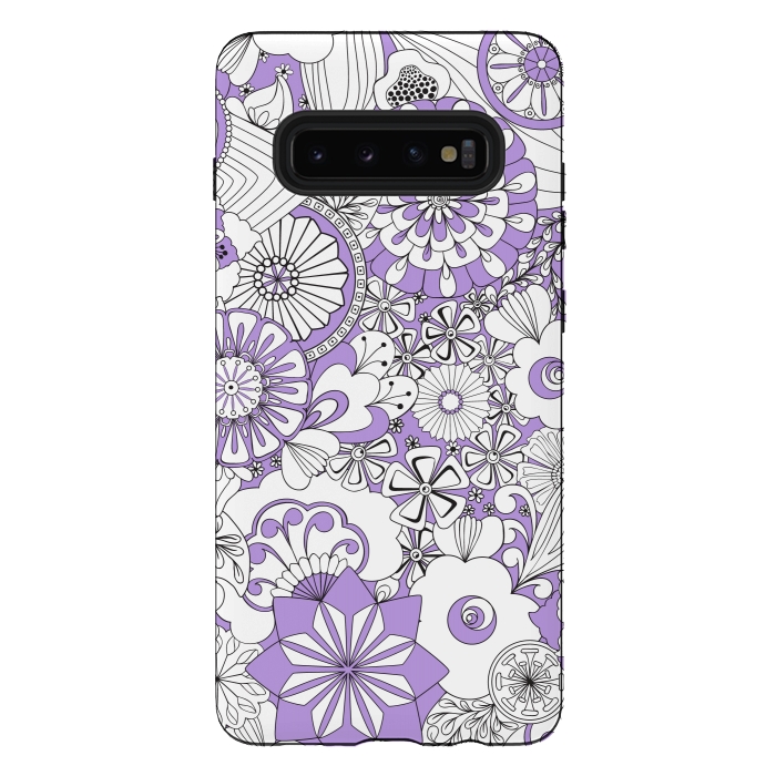 Galaxy S10 plus StrongFit 70s Flowers - Lilac and White by Paula Ohreen