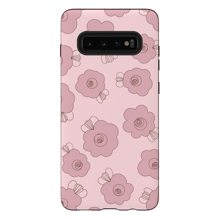 Galaxy S10 plus StrongFit Fluffy Flowers - Pink on Pink by Paula Ohreen