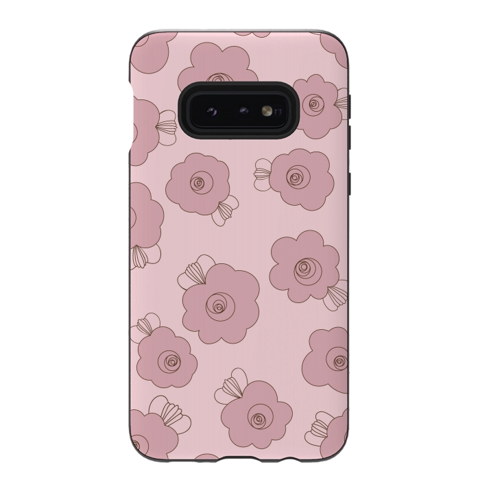 Galaxy S10e StrongFit Fluffy Flowers - Pink on Pink by Paula Ohreen