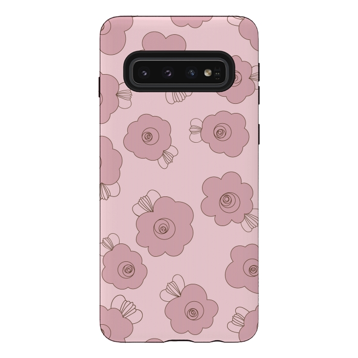 Galaxy S10 StrongFit Fluffy Flowers - Pink on Pink by Paula Ohreen