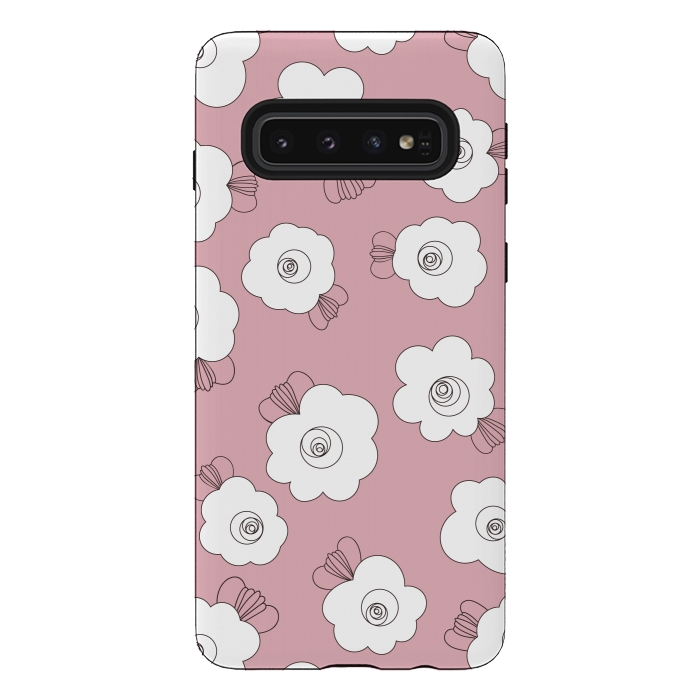 Galaxy S10 StrongFit Fluffy Flowers - White on Pink by Paula Ohreen