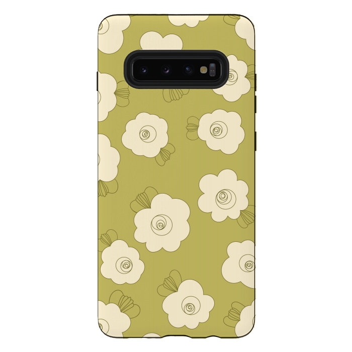 Galaxy S10 plus StrongFit Fluffy Flowers - Cream on Sap Green by Paula Ohreen