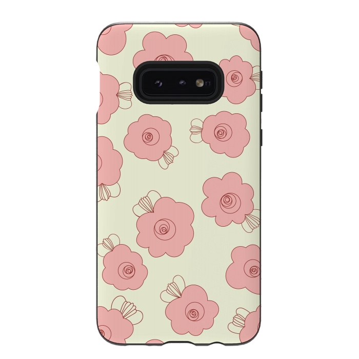 Galaxy S10e StrongFit Fluffy Flowers - Pink on Cream by Paula Ohreen