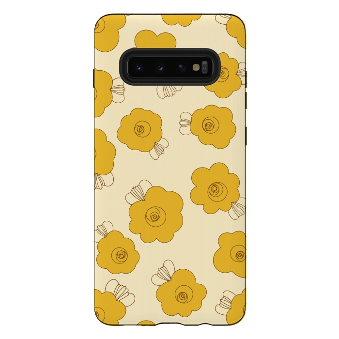 Galaxy S10 plus StrongFit Fluffy Flowers - Mustard on Lemon Yellow by Paula Ohreen