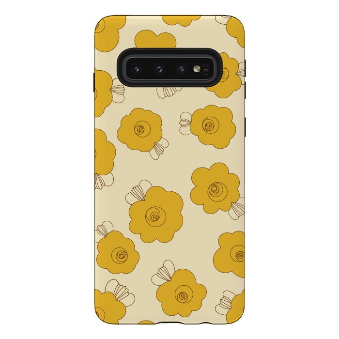 Galaxy S10 StrongFit Fluffy Flowers - Mustard on Lemon Yellow by Paula Ohreen