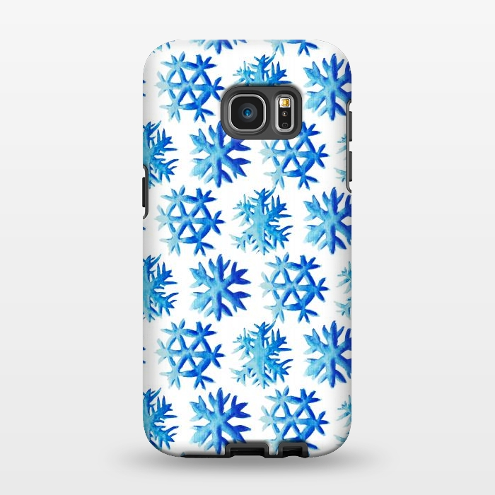 Galaxy S7 EDGE StrongFit Blue Watercolor Snowflake Pattern by Boriana Giormova