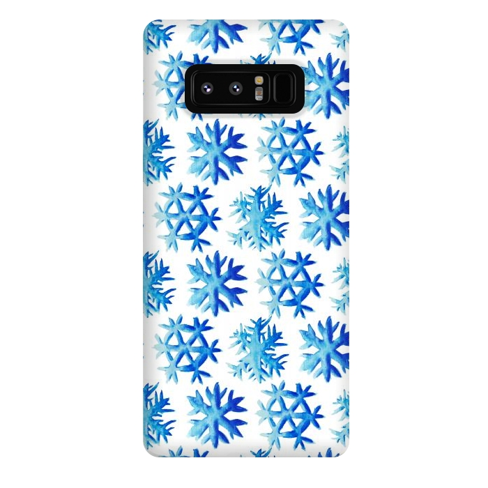 Galaxy Note 8 StrongFit Blue Watercolor Snowflake Pattern by Boriana Giormova
