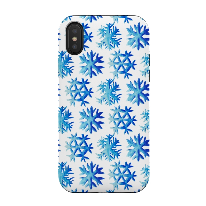 iPhone Xs / X StrongFit Blue Watercolor Snowflake Pattern by Boriana Giormova