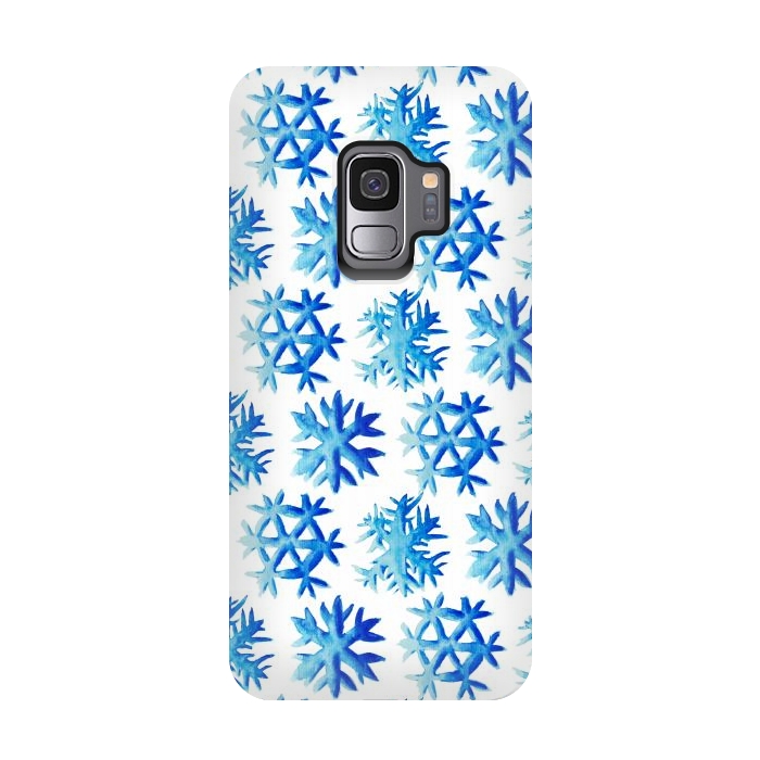 Galaxy S9 StrongFit Blue Watercolor Snowflake Pattern by Boriana Giormova