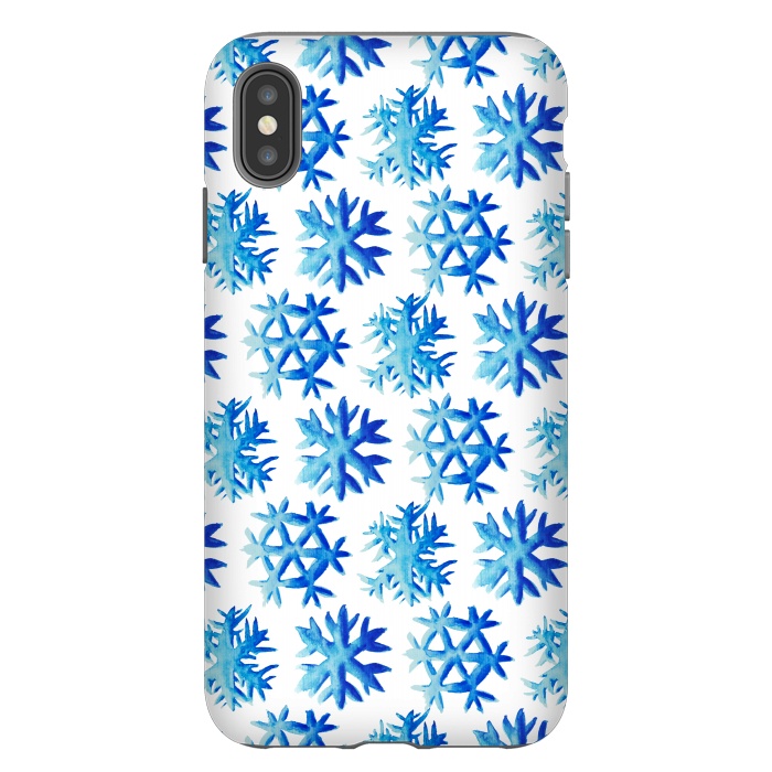 iPhone Xs Max StrongFit Blue Watercolor Snowflake Pattern by Boriana Giormova