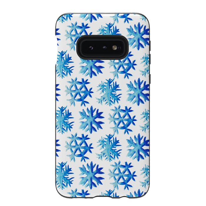 Galaxy S10e StrongFit Blue Watercolor Snowflake Pattern by Boriana Giormova