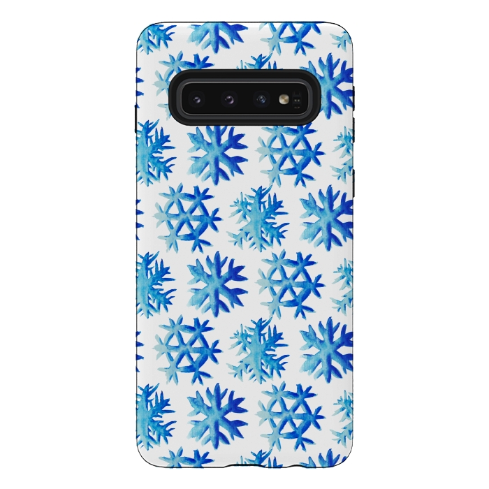 Galaxy S10 StrongFit Blue Watercolor Snowflake Pattern by Boriana Giormova