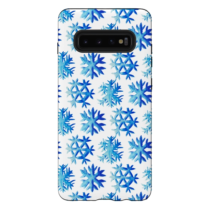 Galaxy S10 plus StrongFit Blue Watercolor Snowflake Pattern by Boriana Giormova