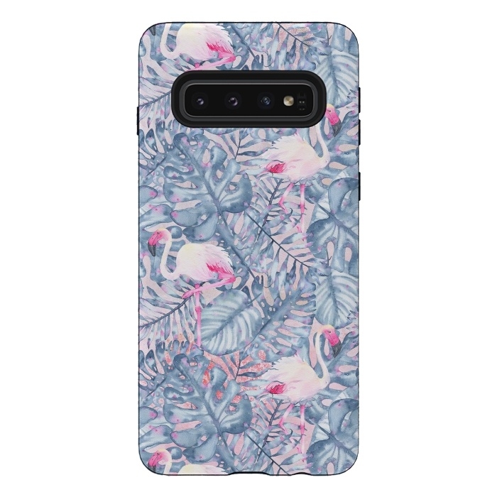 Galaxy S10 StrongFit Pink and Blue Flamingo Summer  by  Utart