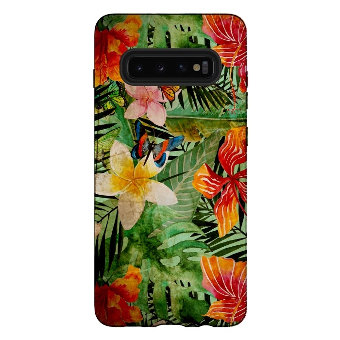 Galaxy S10 plus StrongFit Retro Tropical Flower Jungle by  Utart