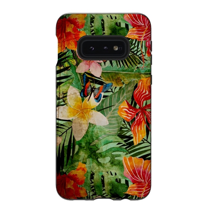 Galaxy S10e StrongFit Retro Tropical Flower Jungle by  Utart