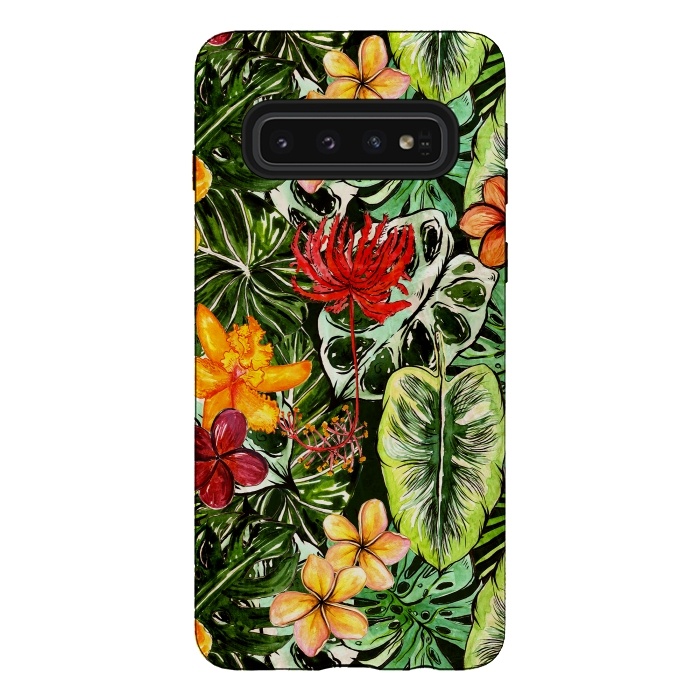 Galaxy S10 StrongFit Vintage Tropical Flower Jungle Pattern by  Utart