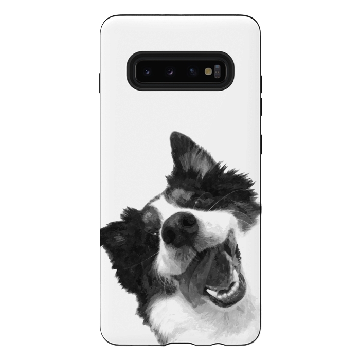 Galaxy S10 plus StrongFit Black and White Happy Dog by Alemi